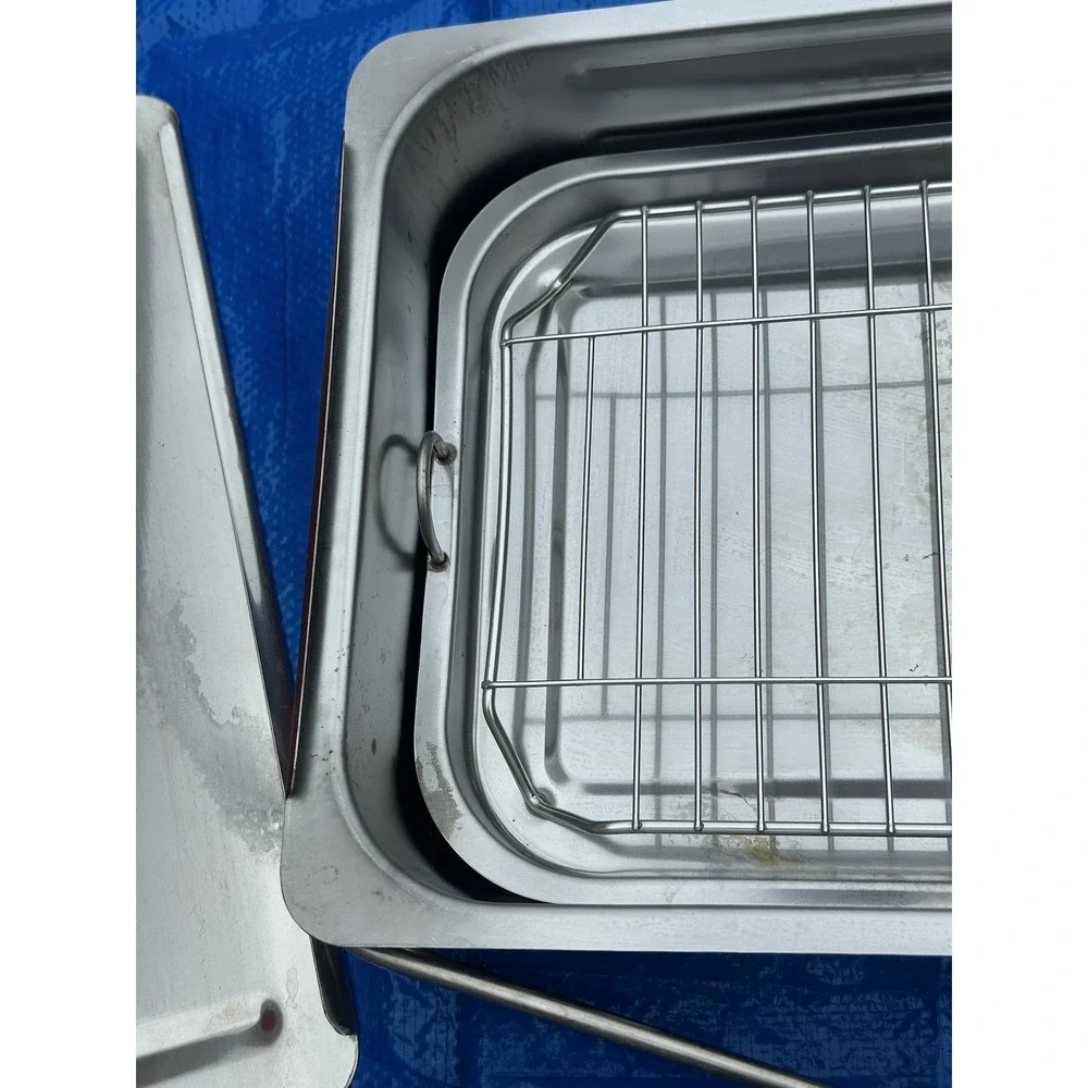 Cameron's Stainless Steel Smoker Box‎ Roasting Pan w/ Rack & Lid - Used Good